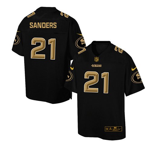 Men's Elite Deion Sanders Nike Jersey Black - #21 Pro Line Gold Collection NFL San Francisco 49ers